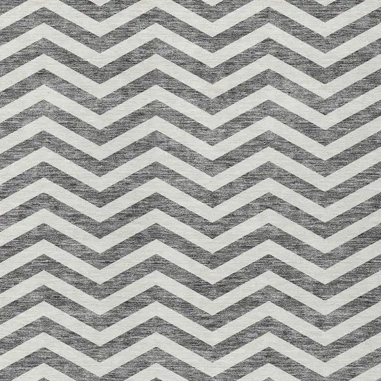 Gray And Ivory Chevron Washable Indoor Outdoor Area Rug Photo 6