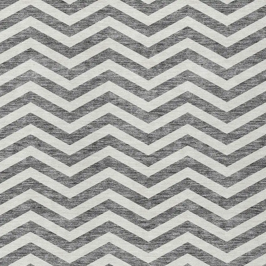 Gray And Ivory Chevron Washable Indoor Outdoor Area Rug Photo 6