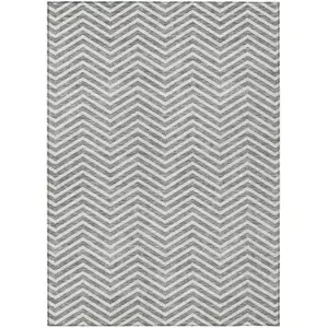 Photo of Gray And Ivory Chevron Washable Indoor Outdoor Area Rug
