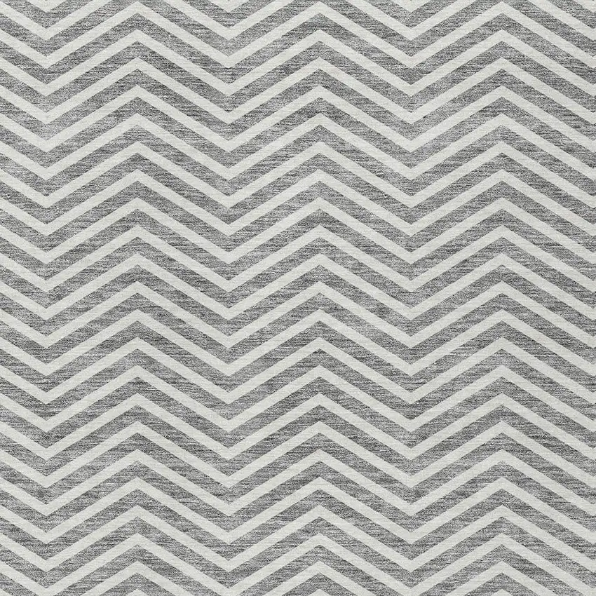 Gray And Ivory Chevron Washable Indoor Outdoor Area Rug Photo 5