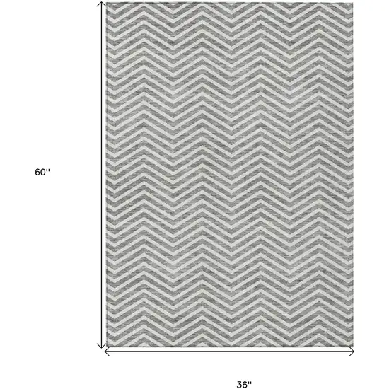 Gray And Ivory Chevron Washable Indoor Outdoor Area Rug Photo 3