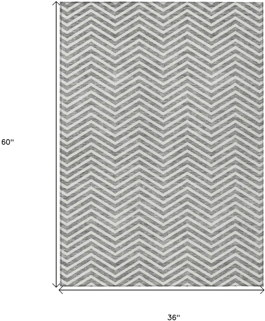 Gray And Ivory Chevron Washable Indoor Outdoor Area Rug Photo 3