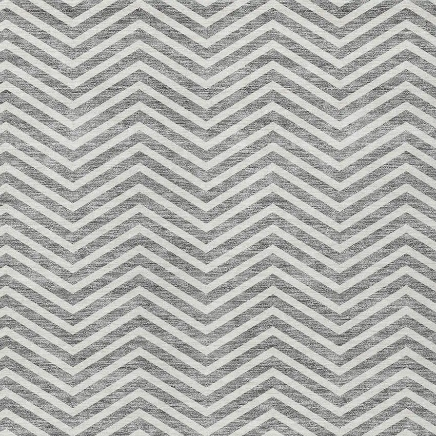 Gray And Ivory Chevron Washable Indoor Outdoor Area Rug Photo 5