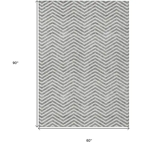 Gray And Ivory Chevron Washable Indoor Outdoor Area Rug Photo 3