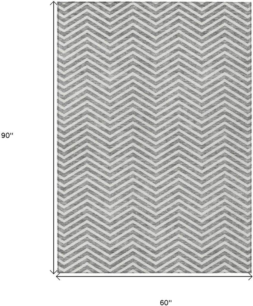 Gray And Ivory Chevron Washable Indoor Outdoor Area Rug Photo 3