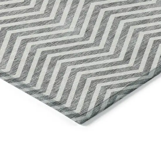 Gray And Ivory Chevron Washable Indoor Outdoor Area Rug Photo 4
