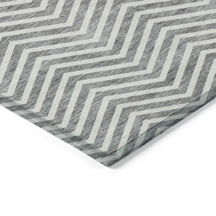 Gray And Ivory Chevron Washable Indoor Outdoor Area Rug Photo 4