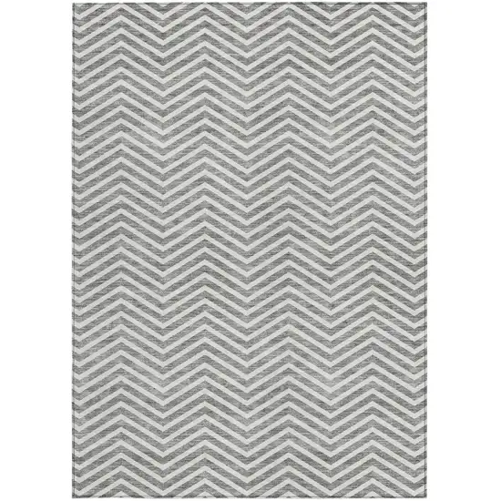 Gray And Ivory Chevron Washable Indoor Outdoor Area Rug Photo 7