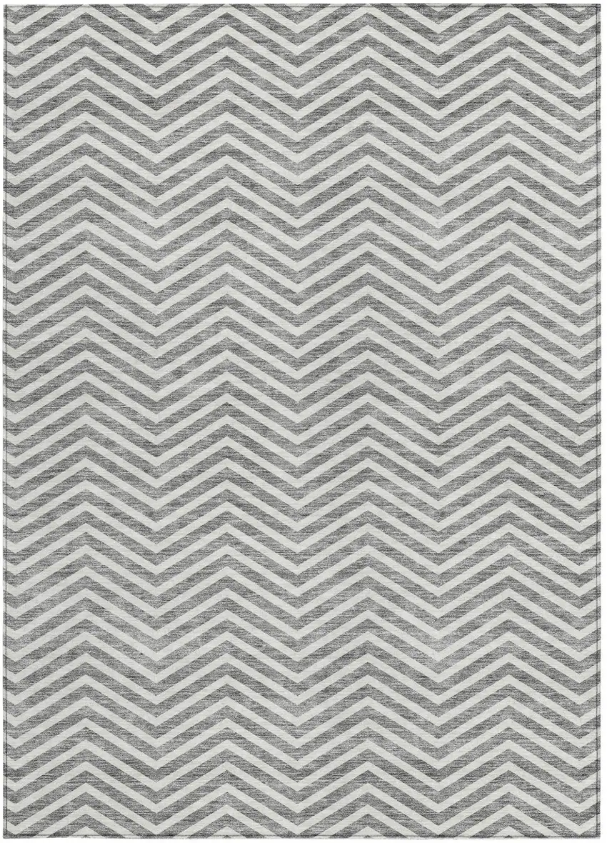Gray And Ivory Chevron Washable Indoor Outdoor Area Rug Photo 7