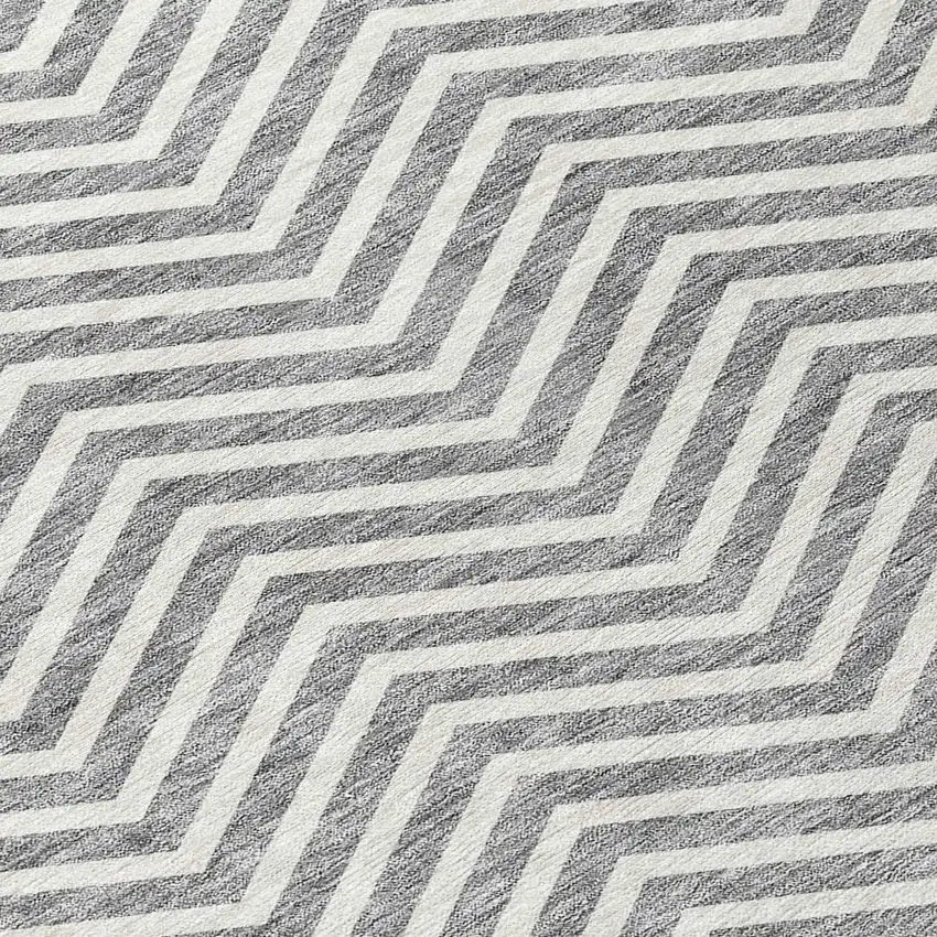 Gray And Ivory Chevron Washable Indoor Outdoor Area Rug Photo 6