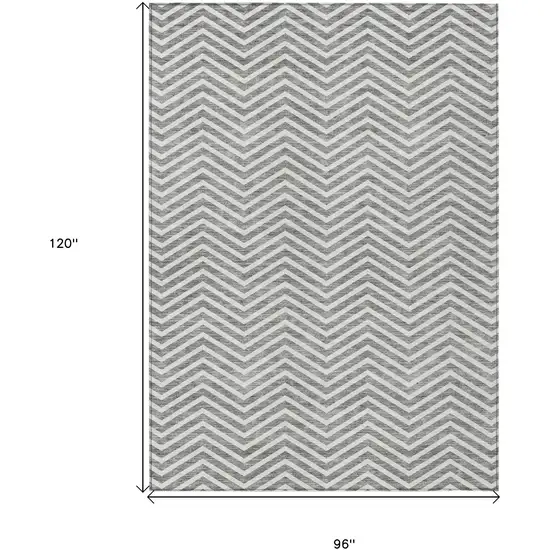 Gray And Ivory Chevron Washable Indoor Outdoor Area Rug Photo 3