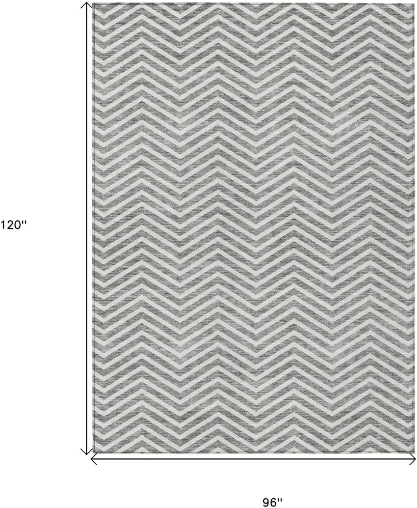 Gray And Ivory Chevron Washable Indoor Outdoor Area Rug Photo 3