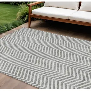 Photo of Gray And Ivory Chevron Washable Indoor Outdoor Area Rug
