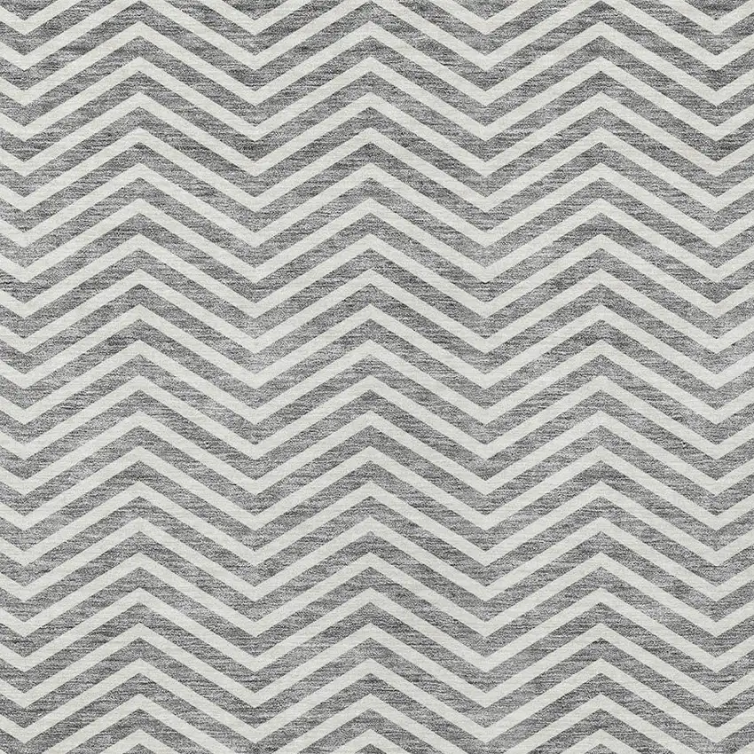 Gray And Ivory Chevron Washable Indoor Outdoor Area Rug Photo 5