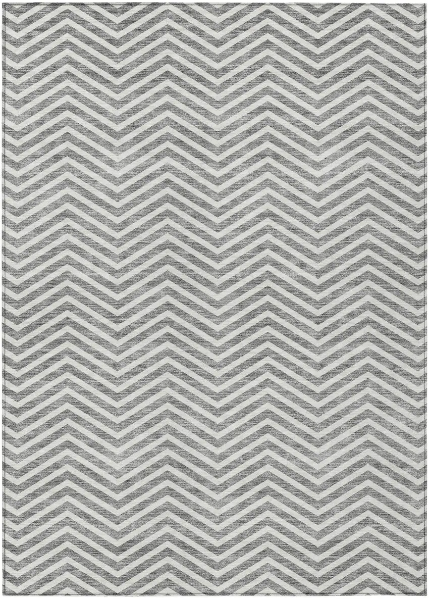 Gray And Ivory Chevron Washable Indoor Outdoor Area Rug Photo 2
