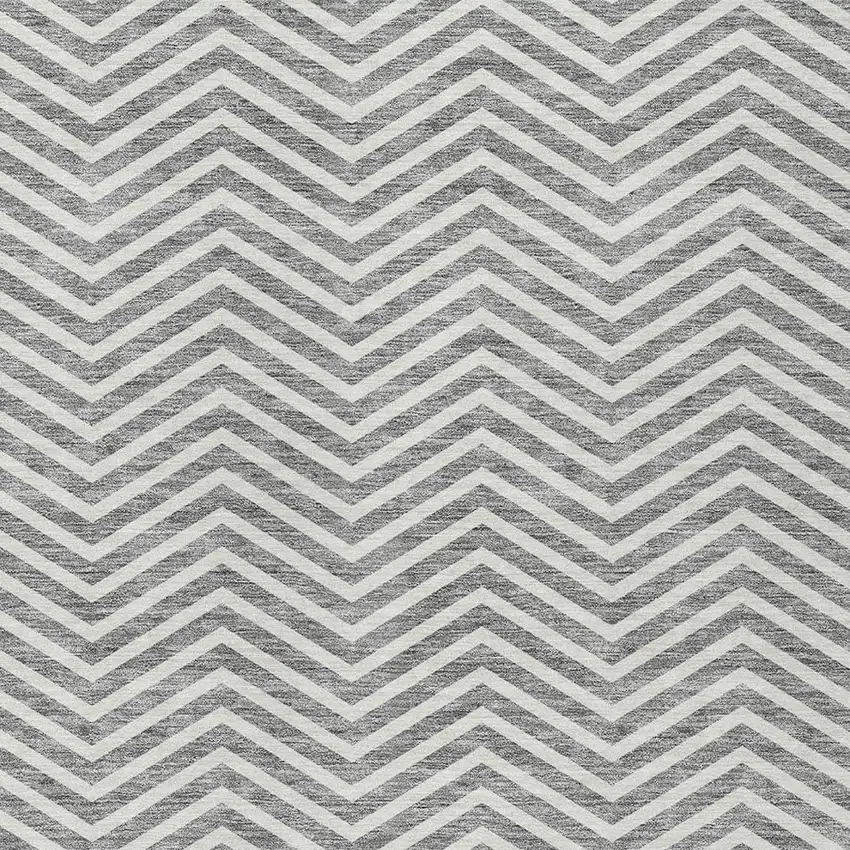 Gray And Ivory Chevron Washable Indoor Outdoor Area Rug Photo 5