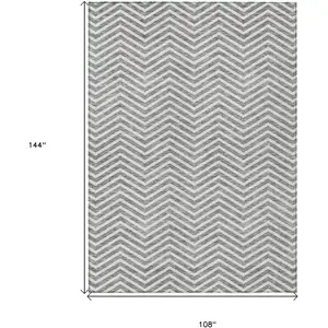 Photo of Gray And Ivory Chevron Washable Indoor Outdoor Area Rug
