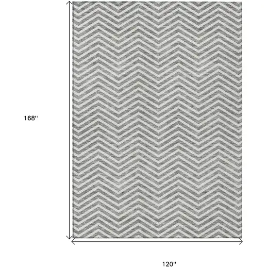 Gray And Ivory Chevron Washable Indoor Outdoor Area Rug Photo 2