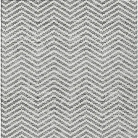 Gray And Ivory Chevron Washable Indoor Outdoor Area Rug Photo 6