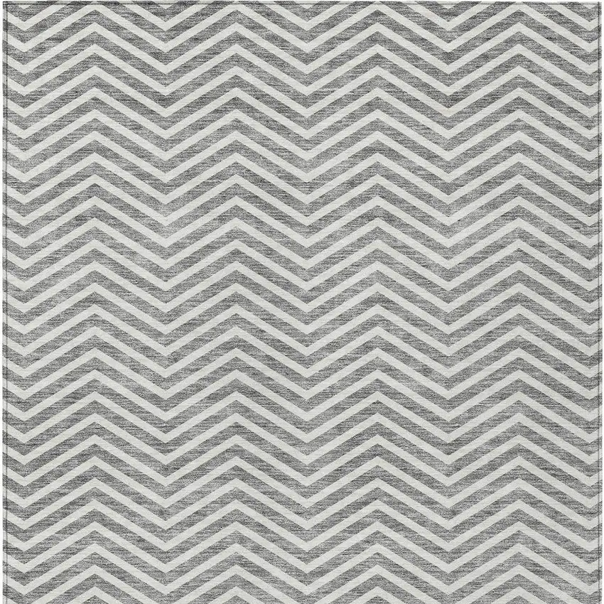 Gray And Ivory Chevron Washable Indoor Outdoor Area Rug Photo 6
