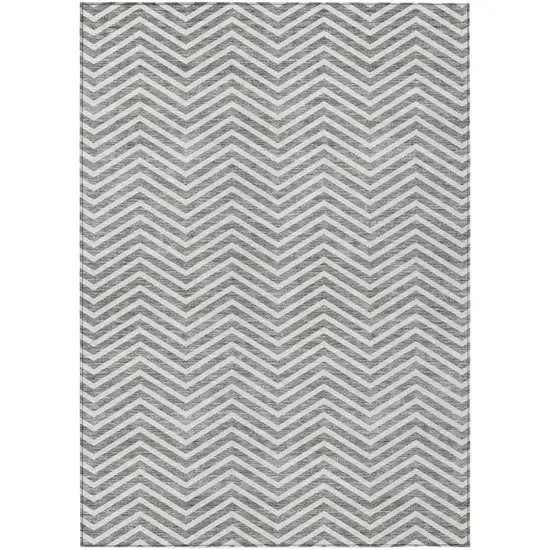 Gray And Ivory Chevron Washable Indoor Outdoor Area Rug Photo 1