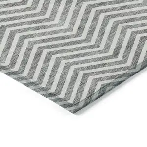 Photo of Gray And Ivory Chevron Washable Indoor Outdoor Area Rug