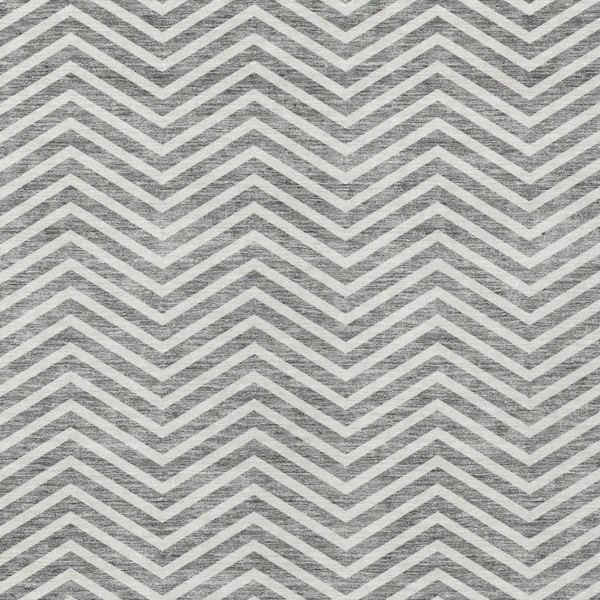 Gray And Ivory Chevron Washable Indoor Outdoor Area Rug Photo 4
