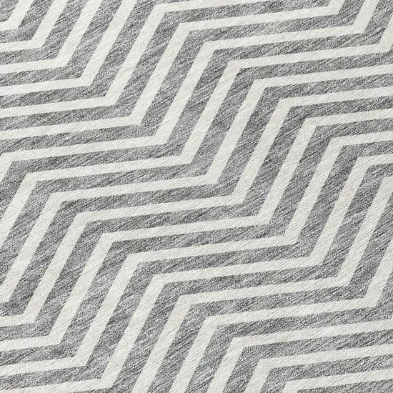 Gray And Ivory Chevron Washable Indoor Outdoor Area Rug Photo 5
