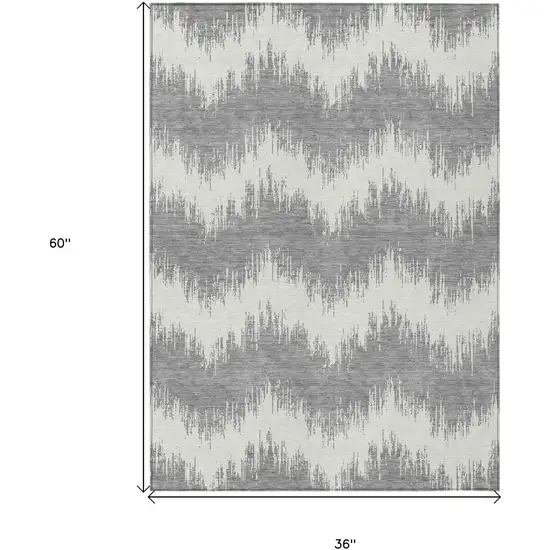 Gray And Ivory Chevron Washable Indoor Outdoor Area Rug Photo 3