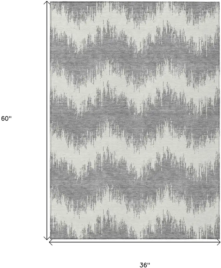 Gray And Ivory Chevron Washable Indoor Outdoor Area Rug Photo 3