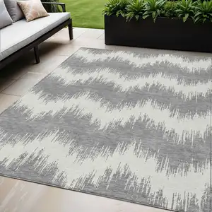 Photo of Gray And Ivory Chevron Washable Indoor Outdoor Area Rug