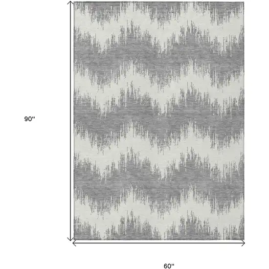 Gray And Ivory Chevron Washable Indoor Outdoor Area Rug Photo 3