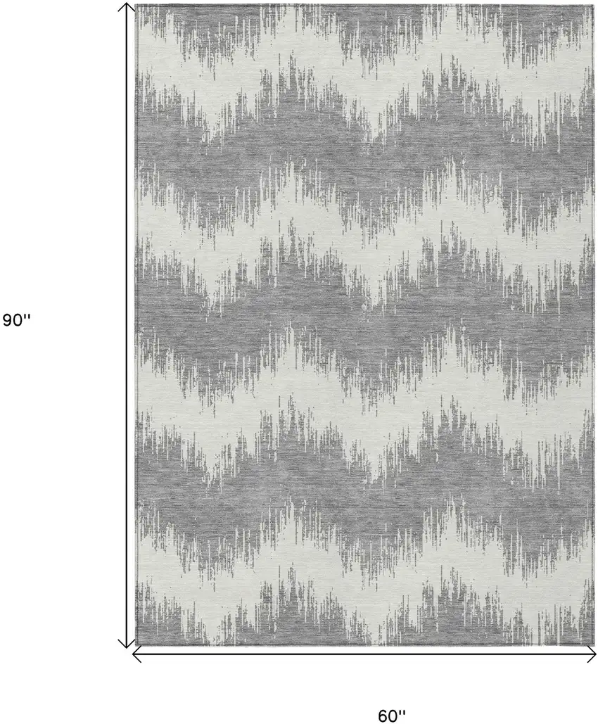 Gray And Ivory Chevron Washable Indoor Outdoor Area Rug Photo 3