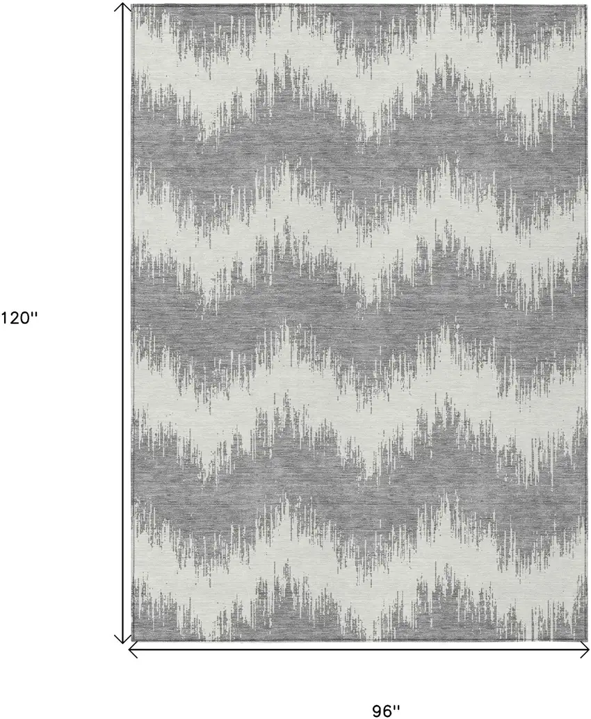 Gray And Ivory Chevron Washable Indoor Outdoor Area Rug Photo 3