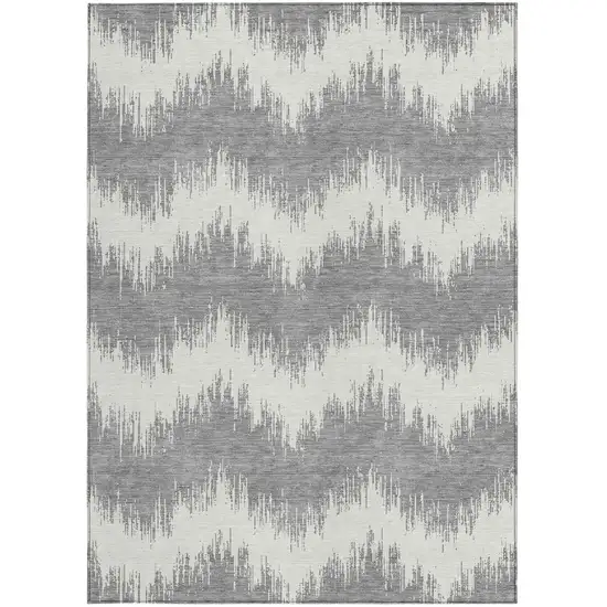 Gray And Ivory Chevron Washable Indoor Outdoor Area Rug Photo 7