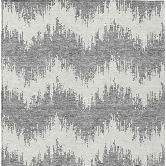 Gray And Ivory Chevron Washable Indoor Outdoor Area Rug Photo 6