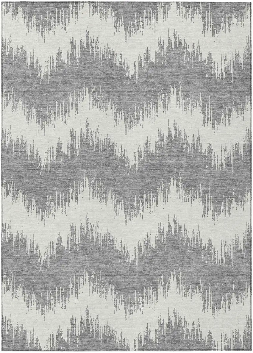 Gray And Ivory Chevron Washable Indoor Outdoor Area Rug Photo 2