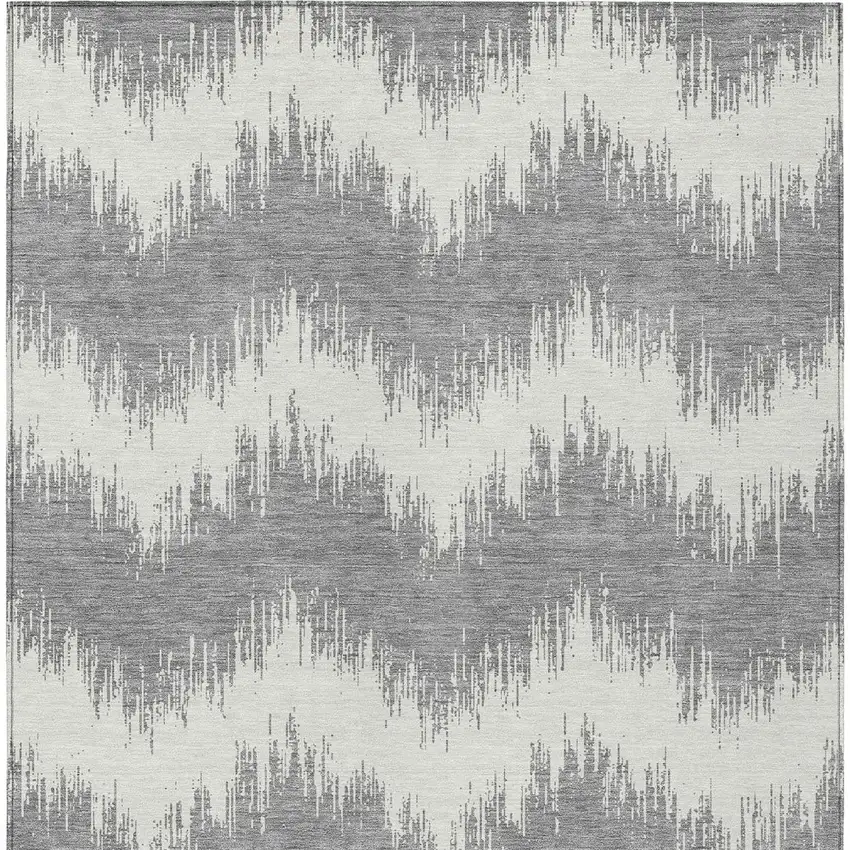 Gray And Ivory Chevron Washable Indoor Outdoor Area Rug Photo 7
