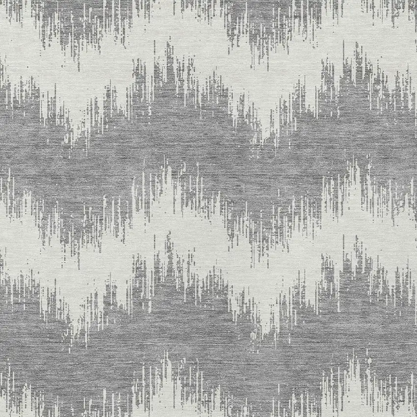 Gray And Ivory Chevron Washable Indoor Outdoor Area Rug Photo 6