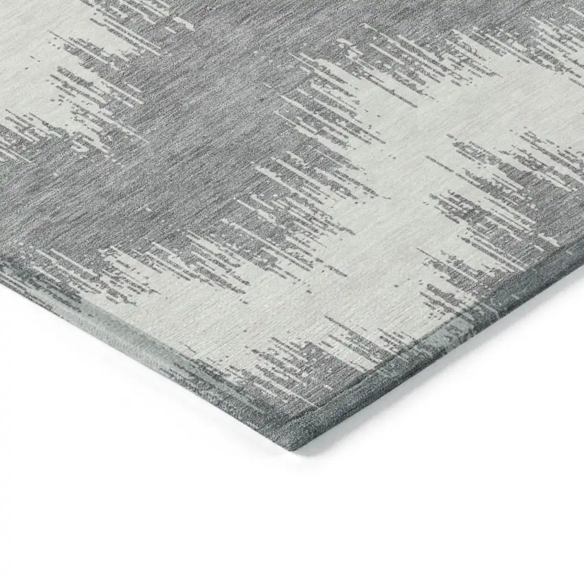 Gray And Ivory Chevron Washable Indoor Outdoor Area Rug Photo 5