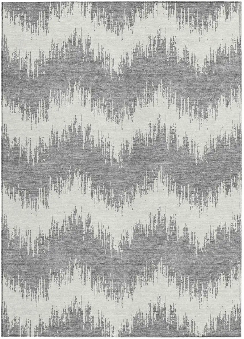 Gray And Ivory Chevron Washable Indoor Outdoor Area Rug Photo 6