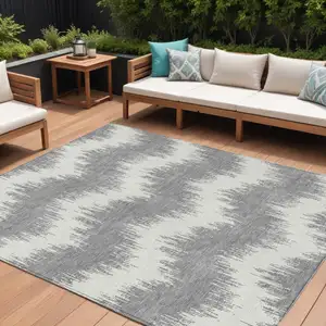 Photo of Gray And Ivory Chevron Washable Indoor Outdoor Area Rug