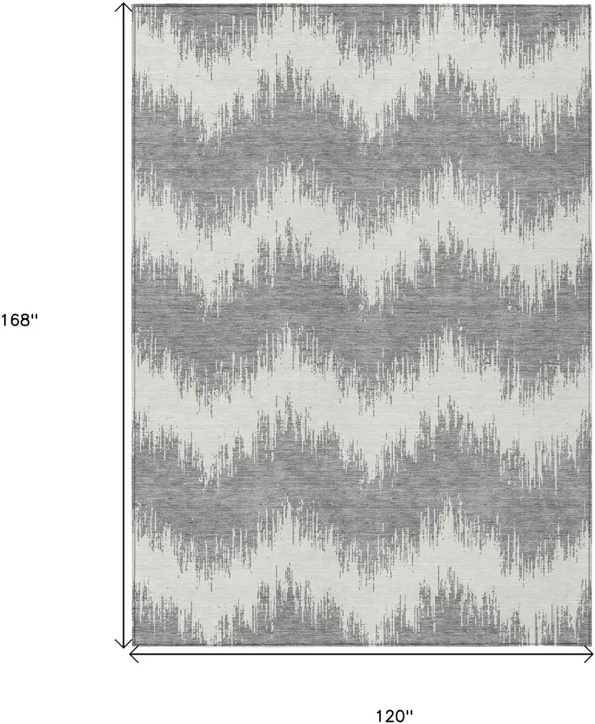 Gray And Ivory Chevron Washable Indoor Outdoor Area Rug Photo 3