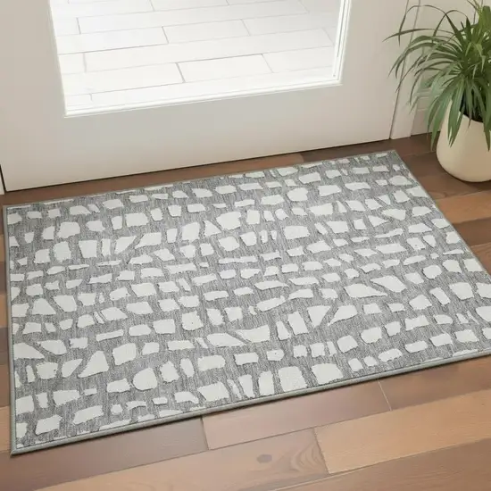 Gray And Ivory Cobblestone Washable Area Rug With UV Protection Photo 2