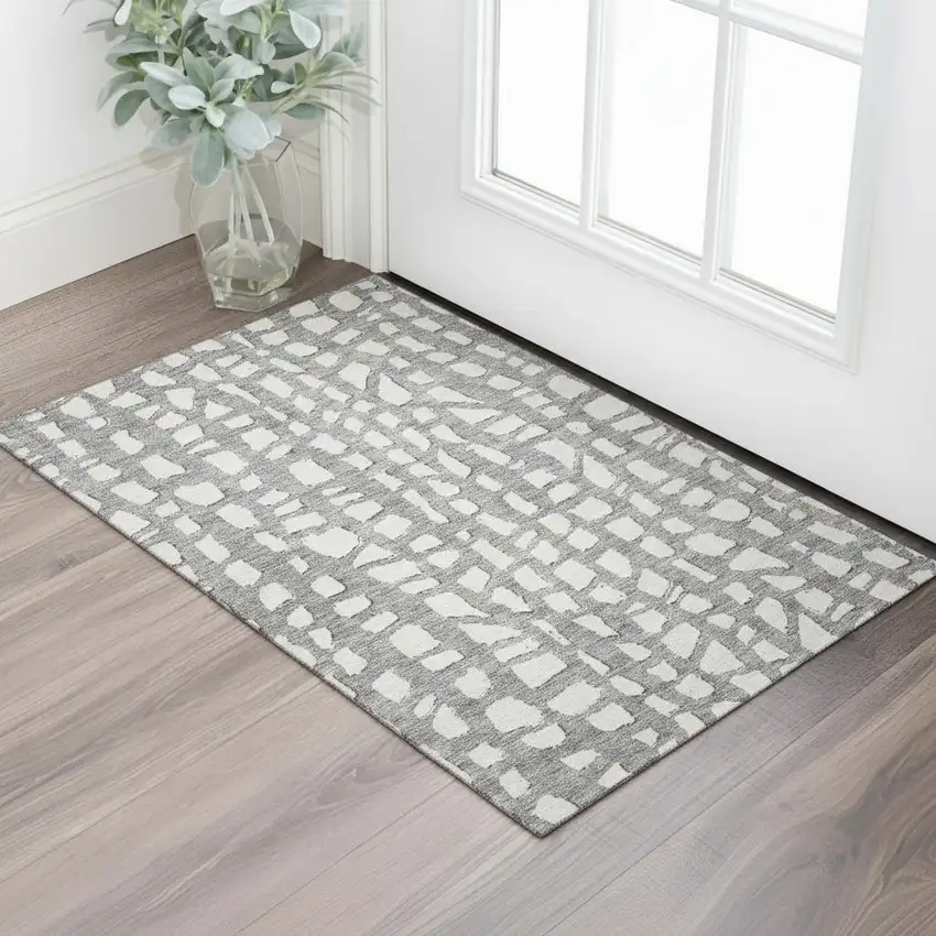 Gray And Ivory Cobblestone Washable Area Rug With UV Protection Photo 1