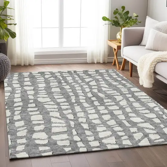Gray And Ivory Cobblestone Washable Area Rug With UV Protection Photo 5