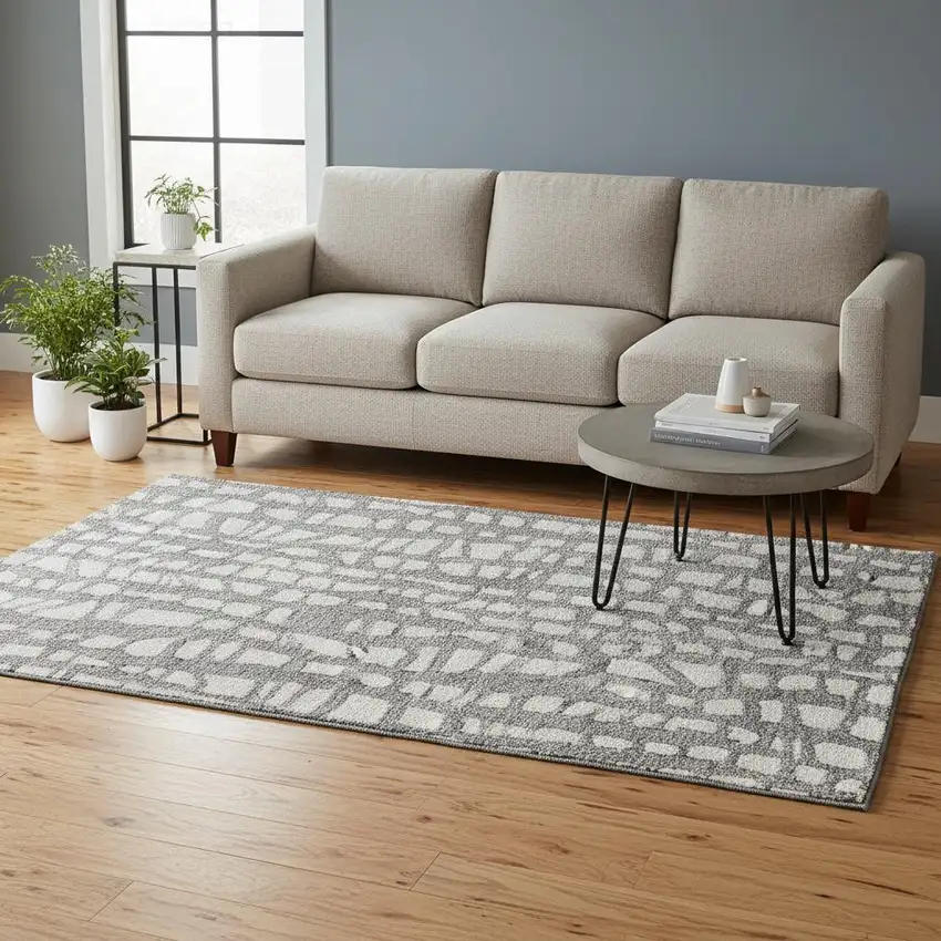 Gray And Ivory Cobblestone Washable Area Rug With UV Protection Photo 2