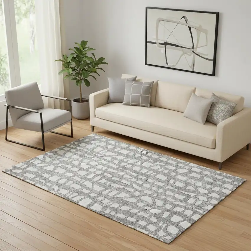 Gray And Ivory Cobblestone Washable Area Rug With UV Protection Photo 1