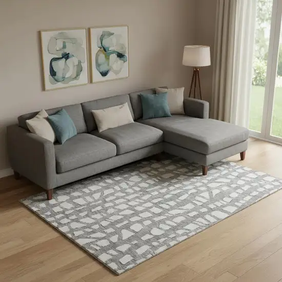 Gray And Ivory Cobblestone Washable Area Rug With UV Protection Photo 1