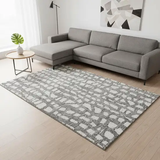 Gray And Ivory Cobblestone Washable Area Rug With UV Protection Photo 2